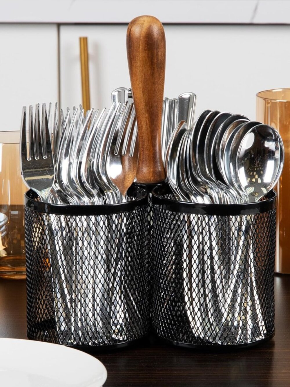 Utensil Holder, Silverware Organizer, Caddy, Cutlery Holder, Kitchen, Metal Mesh - Picture 6 of 7